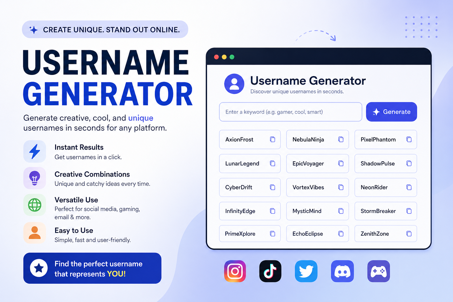 Create unique usernames instantly