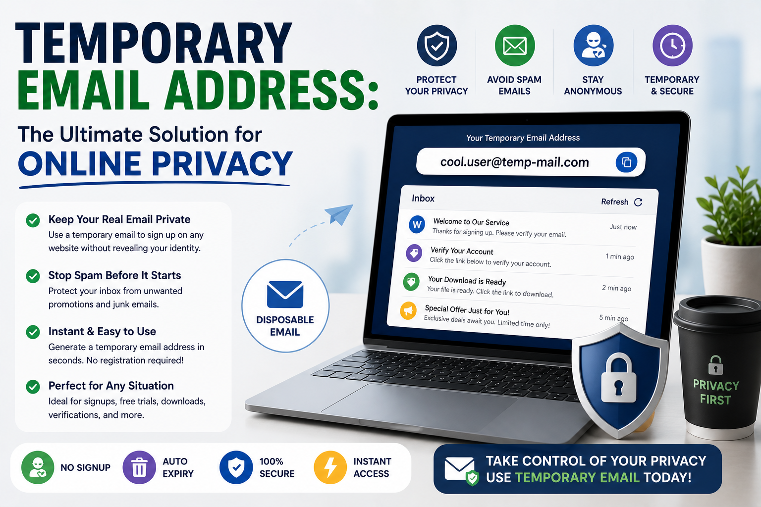 Temporary email for online privacy