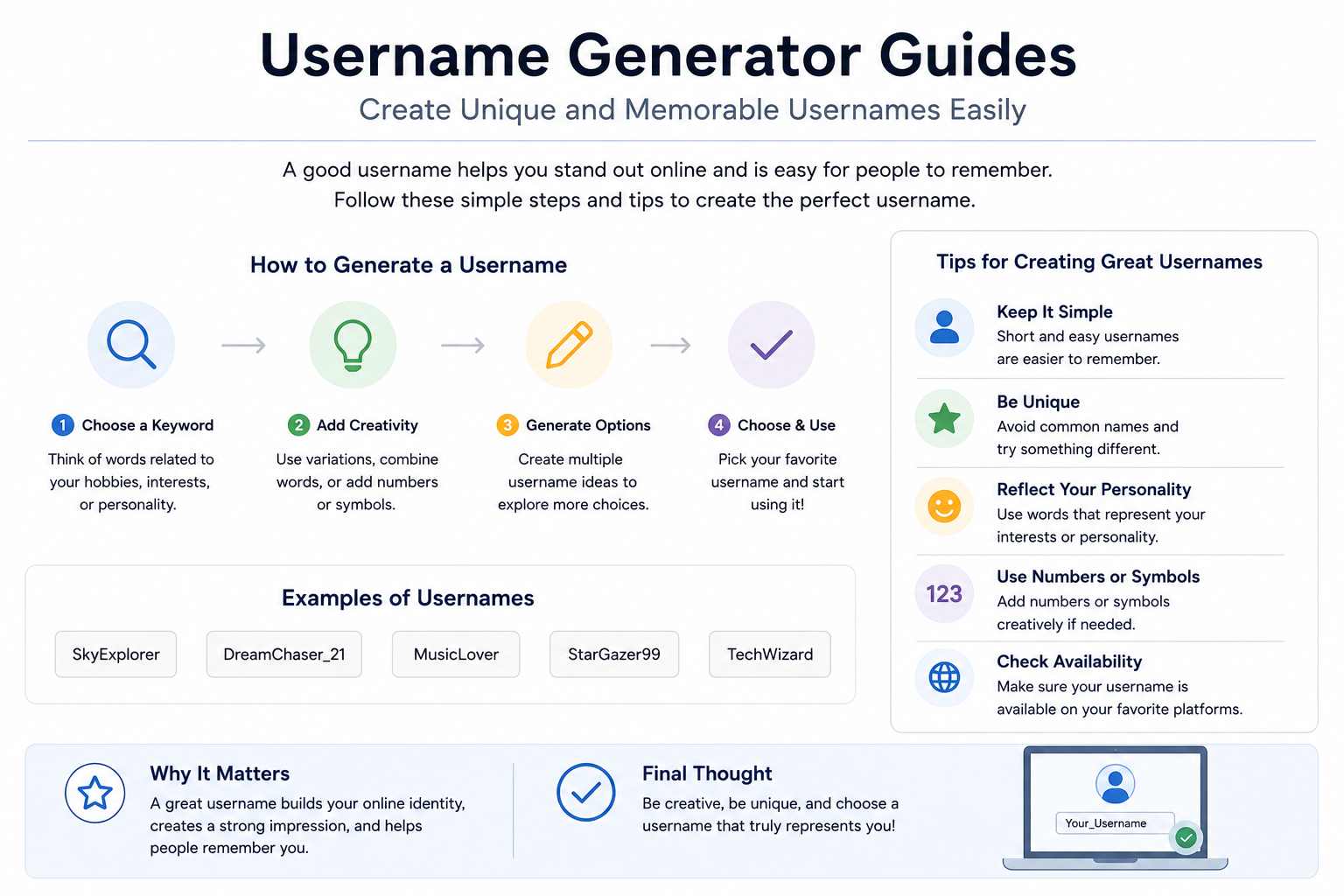 Username generator guide infographic